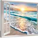Hardy Gallery Open Window Sunset Beach Canvas Wall Art 36x24 Inch