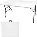 Folding Table 5ft, Plastic Heavy Duty Fold in Half Table Portable Height Adjustable with HDPE Top for Indoor Outdoor Dining Camping Picnic Party