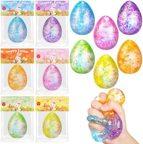 Seenelling 12 Pack Easter Egg Stress Balls for Kids, 2 ×2.8 Soft Mochi Squeeze Fidgets, Squeeze Toys Easter Basket Stuffers, School Classroom Children's Day Exchange Gifts, Party Favors