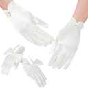 2P White Satin Gloves for Women - Short Opera, Dance, Wedding Banquet Gloves