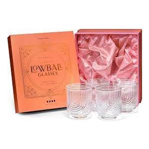 GLASSIQUE CADEAU Vintage Art Deco Lowball Gatsby Cocktail Glasses | Set of 4 | 13 oz Double Old Fashioned Tumblers for Drinking Classic Whiskey, Gin Bar Drinks | Round Short Glassware