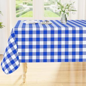 Smiry Rectangle Table Cloth, Waterproof Vinyl Tablecloth with Flannel Backing, Wipeable Buffalo Plaid Table Cover for Picnic, Indoor and Outdoor (Blue & White, 54"x78")