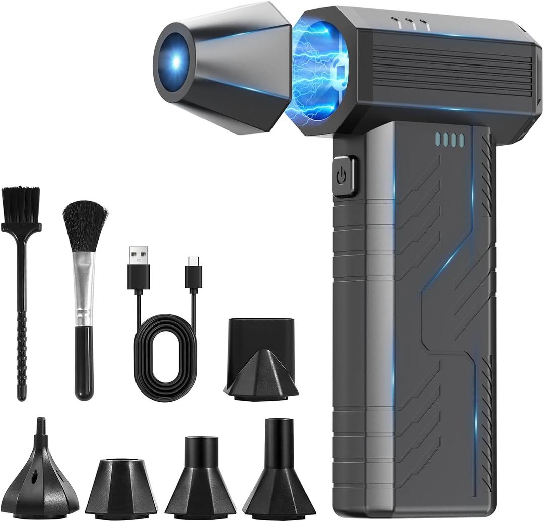 Compressed Air Duster, 8000mAh 130,000 RPM Keyboard Cleaner, Replace Compressed air can, Computer Accessories for Outdoors, PC, Electronics, Snow and Car Dust Off