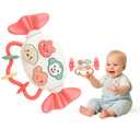 Baby Rattle Teether (2 in 1) Candy Shape with Animals Theme, Musical Learning and Lighting, BPA-Free, Safe Chewable, Soothing Toy, Best for Infants, Baby Shower, Birthday Gift (Pink)