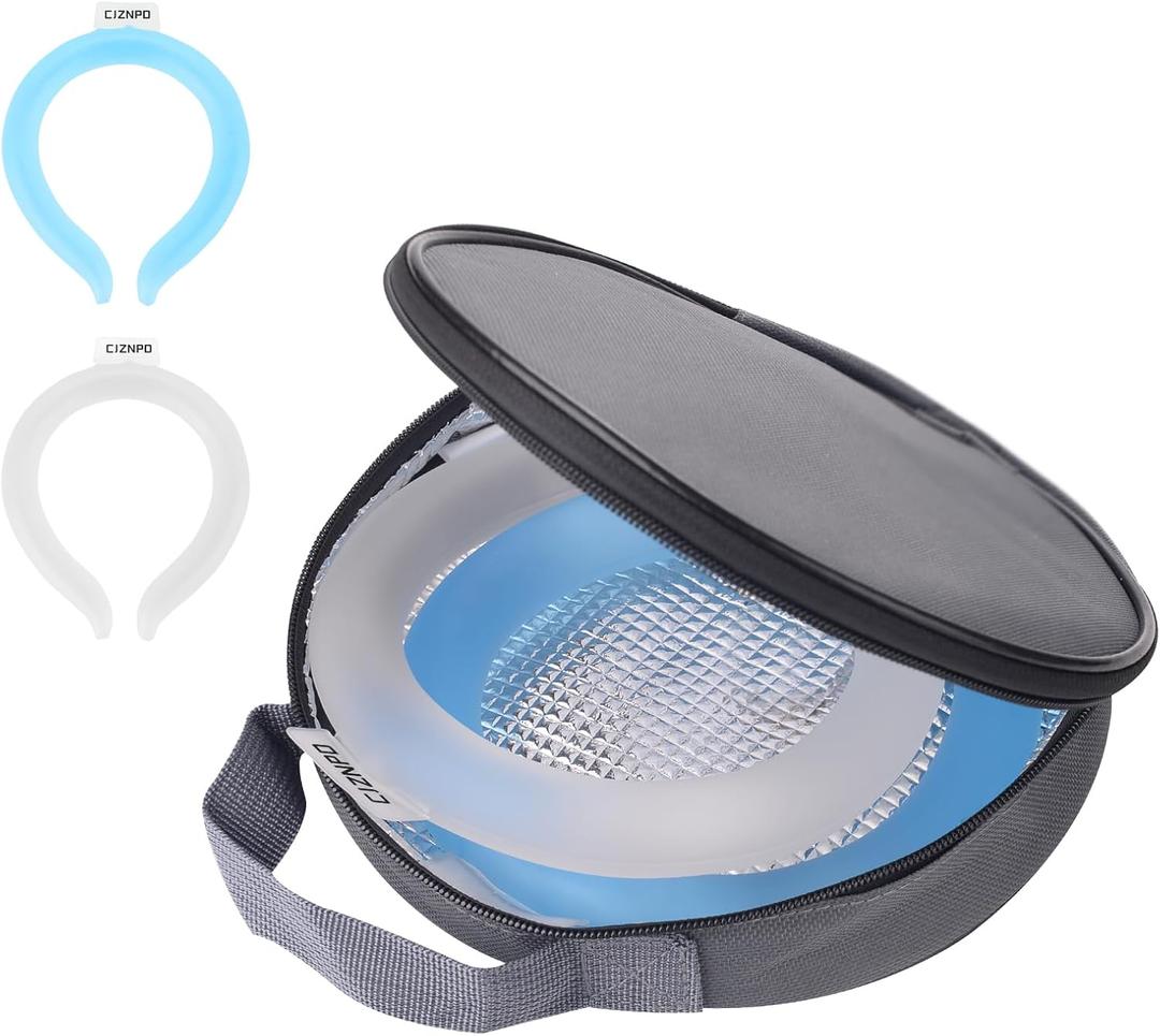 2PCS Neck Cooling Tube, with Insulated Bag, Wearable Ice Coolers Ring Keep Body Cool in Heat/Hot Weather,Reusable Neck Frozen Wraps for Summer in/Outdoor Sports.(Blue+White)