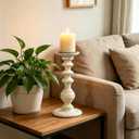 Hosley Set of 2 White Wooden Pillar Candle Holder 11 Inch High Country Style Ideal for Weddings or Parties as Well as Home Decor