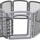 Amazon Basics 8-Panel Octagonal Plastic Dog Playpen, Indoor/Outdoor Pet Fence with Gate, Exercise Pen for Puppies and Small Animals, 28 inches, Grey