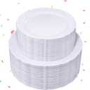 U-QE 100 Pieces White Disposable Plates - Premium Hard Plastic Plates for Wedding and Party Use Including 50 Dinner 10.25 '' & 50 Dessert 7.5 '' Plates