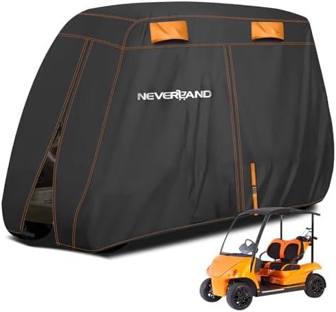 NEVERLAND Golf Cart Cover - Waterproof Golf Cart Covers - Fits for Yamaha Golf Carts EZ GO Club Car - Outdoor Windproof Sunproof (Black+Orange, Fit for 2 Passenger Cart)