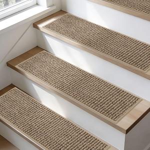 BEQHAUSE Stair Treads for Wooden Steps 28inX9in, Carpet Stair Treads Non Slip Indoor, Machine Washable Stair Runners for Kids Elders and Pets, Carpet for Stair Rugs Mat, TPE Backing, 15pcs, Taupe