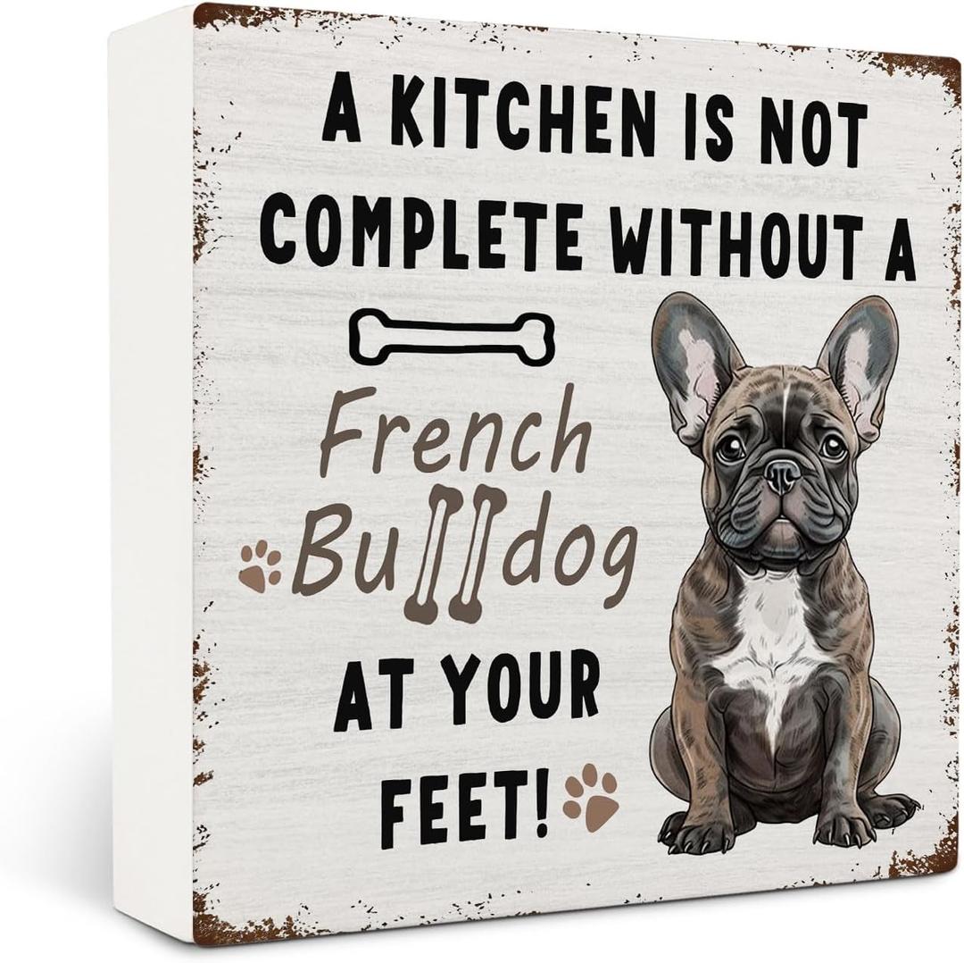 Funny French Bulldog Wooden Signs,French Bulldog Decor Gifts Wooden Box Sign,Vintage Dog Room Decor For Home Desk Tabletop Shelf Decoration 5x5 Inches