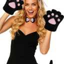 Cat Halloween Costume Accessory 5 Pcs Set with Ears Headband Paws Gloves Bow Tie Tail for Adults Animal Costume Bear,Mouse (Black)