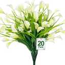 TURNMEON 20 Bundles Calla Lily (500 Heads) Artificial Flowers for Outdoors, Fake Plants UV Resistant Faux Plastic Fake Flowers for Indoor Planter Home Porch Yard Spring Summer Cemetery Decor(White)