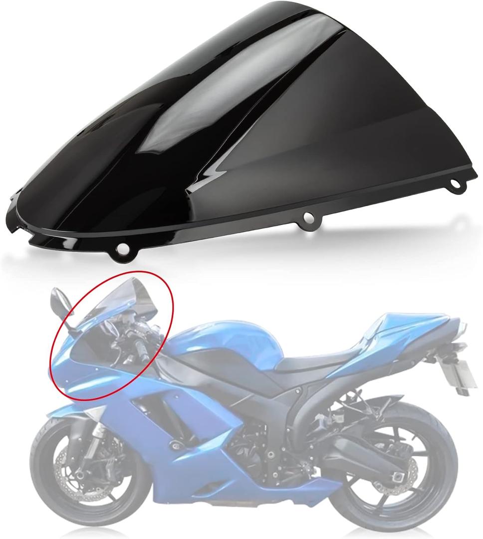 Windshield Windscreen Double Bubble for Ninja ZX6R 636 2005-2008 and for ZX10R 2006-2007 (Black)