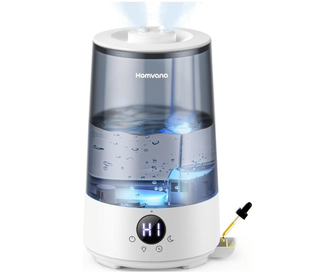 Homvana Humidifiers for Bedroom Home, 3.6 L Cool Mist Top-Fill 34H Super Long Time, Quiet 23dB, Baby Humidifier, Oil Diffuser for Large Room, House, Plant, Nursery, Office, BPA FREE, Ultrasonic (Grey)