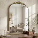 Arched Wall Mirror, 24" x 36" Vintage Carved Bathroom Mirror with Antique Bronze Aluminum Frame, Retro Decorative Wall Mirror for Bedroom, Living Room, Entryway, Fireplace & Hallway