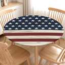 4th of July Round Fitted Tablecloth with Elastic Vintage Patriotic Independence Memorial Day Circle Table Cloth for 40-44" Tables Retro American Flag Wipeable Waterproof Table Cover for Dining Party