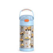 THERMOS FUNTAINER Water Bottle with Straw - 12 Ounce - Kids Stainless Steel Vacuum Insulated Water Bottle with Lid, Construction