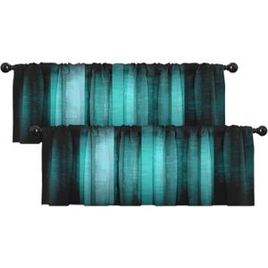 Emvency 2 Pack Valances Window Treatments, Teal Striped Abstract Glass Texture Blackout Drapes Adjustable Curtain for Windows Living Room Kitchen Over Sink, 12x52 Inch Rod Pocket Valances