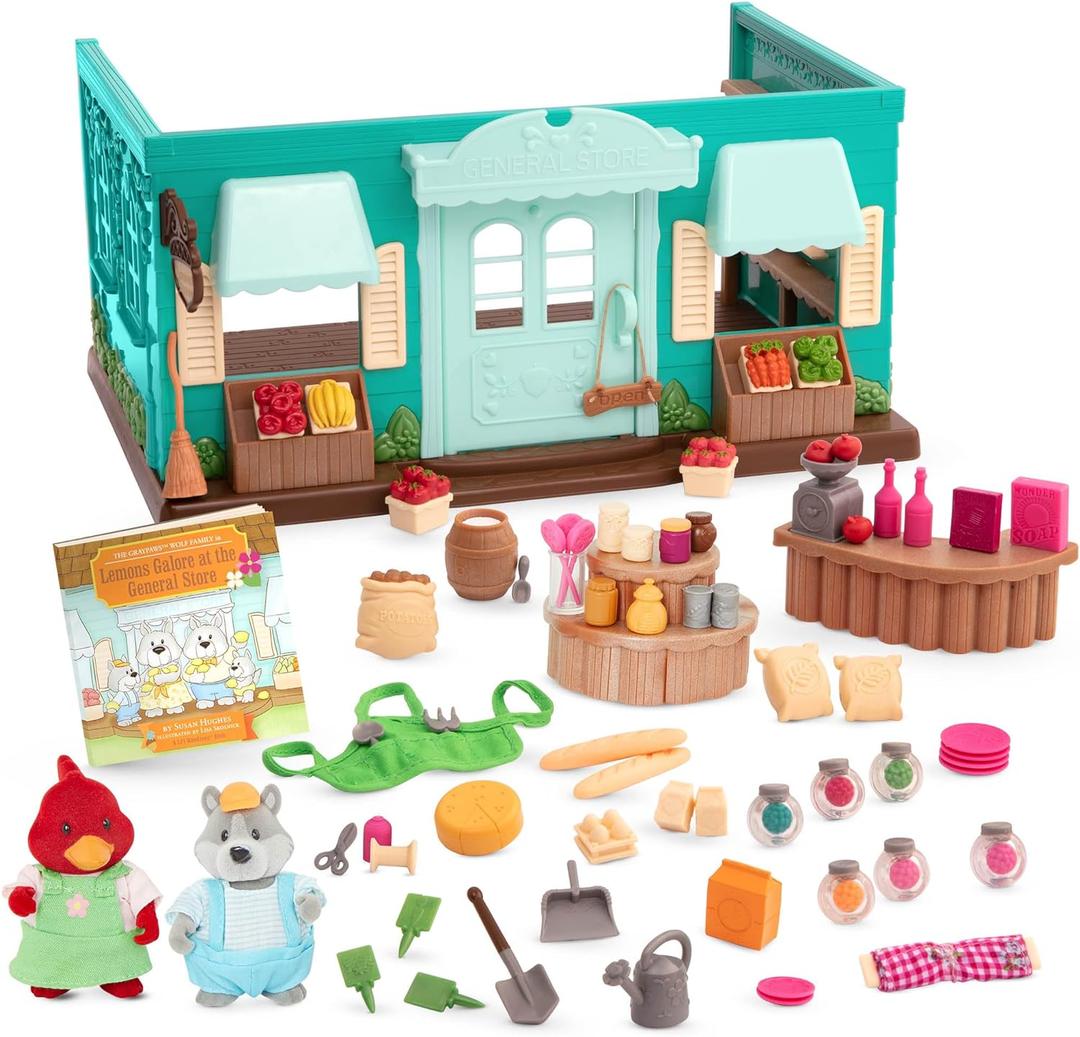 Li'l Woodzeez Pass the Pasta Restaurant Playset 41 Pieces Dollhouse Set with Table, Benches, Food & Accessories for Imaginative Roleplay Compatible with Figurines 3+ Years