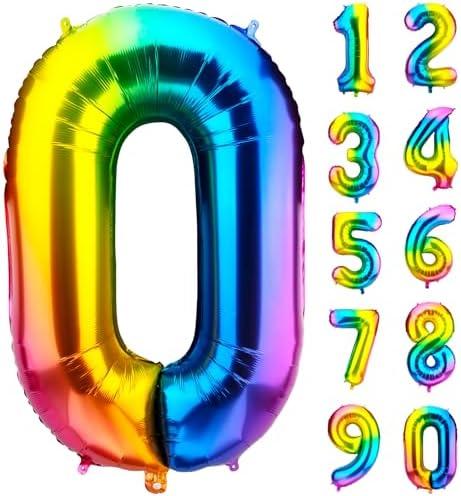 Pack of 3, DecorWoo 40 inch Rainbow Number 0 Balloon, Colorful Gradient Number 0 Birthday Balloons, Large Number Foil Balloons for Party Supplies Wedding Anniversary Events Decorations