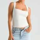 HOYAYO Double Lined Tops for Women Y2K Tank Top Sleeveless Square Neck Casual Slim Fit Basic Fitted T-Shirts White XL