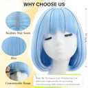 Light Blue Bob Wig with Bangs Straight Short Synthetic Wig for Women Cosplay Party Halloween Daily Anime Costume Events Wear