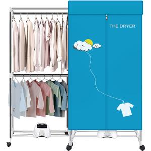 Portable Dryer, 110V 1000W Electric Clothes Dryer Machine, Double Layer Stackable, Stainless Steel, Blue, 15kg Capacity, Front Load, Ideal for Apartments, RV, Families, Campers