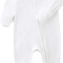 Baby Romper 100% Cotton Pajamas One Piece Long Sleeve Zipper Footie Onesie for 0~12M Baby (0-3 Months, White)