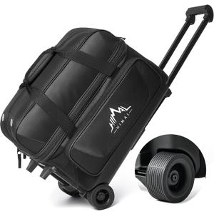 GoHimal Double Roller 2 Ball Bowling Bag with Separate Shoe Compartment for Bowling Shoes (Up To US Mens Size 15) and Oversized Accessory Pocket, Retractable Handle - Extends to 40", One Size