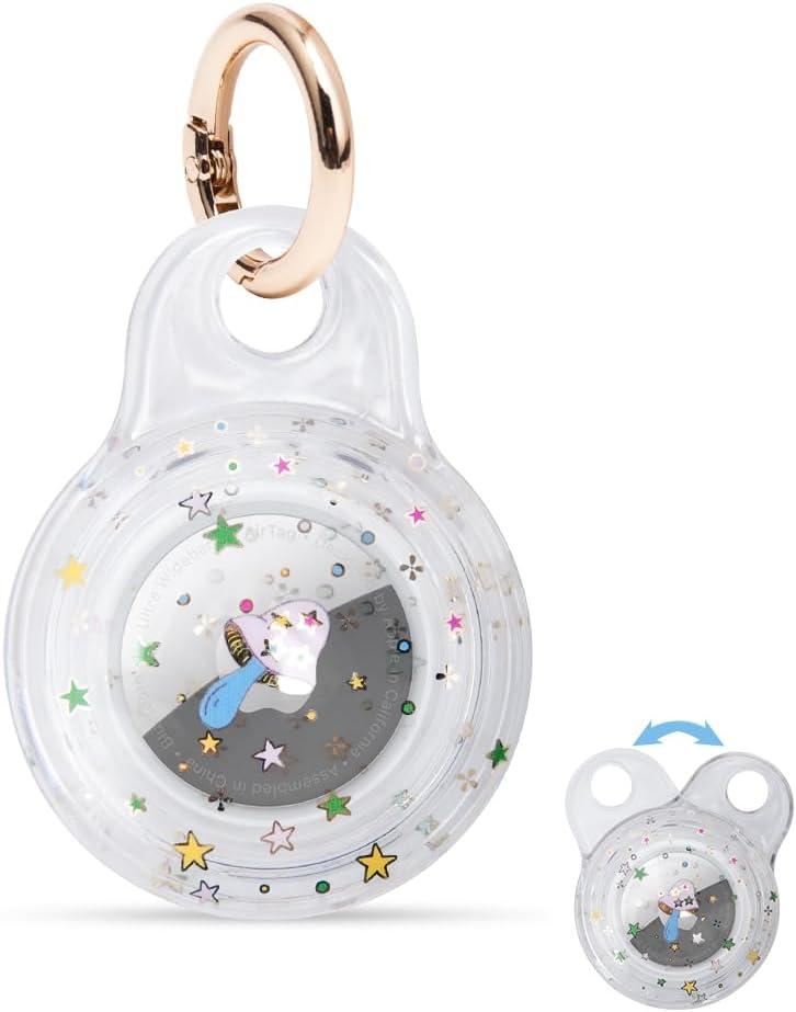 5 x Airtag Holder,Hard PC IML Airtag Case with Keychain Compatible with Apple Air Tag,Dust and Shock Proof Air Tag Holder for Kids,Dogs,Cats,Keys,Luggage-Clear