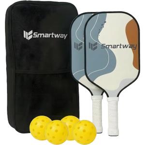Smartway USAPA Approved Pickleball Paddles Set - Included 2 Lightweight & Slip Resistant Fiberglass Pickle Ball Rackets + 4 Balls + 1 Portable Carry Bag, Pickle Ball Set for Men Women Beginners (Cow Print)