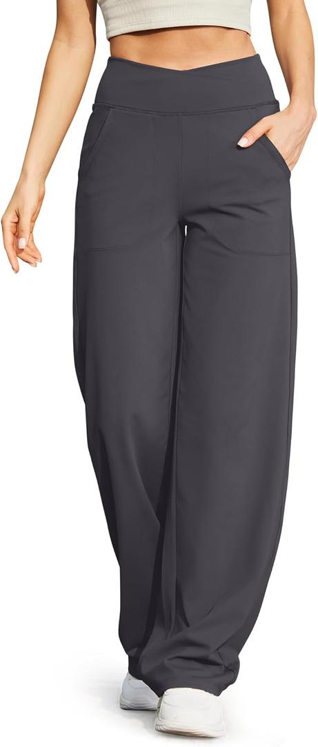 G4Free Wide Leg Pants for Women Loose Yoga Pants with Pockets Petite/Regular/Tall Stretch Casual Lounge Pants (Small, Deep Grey)