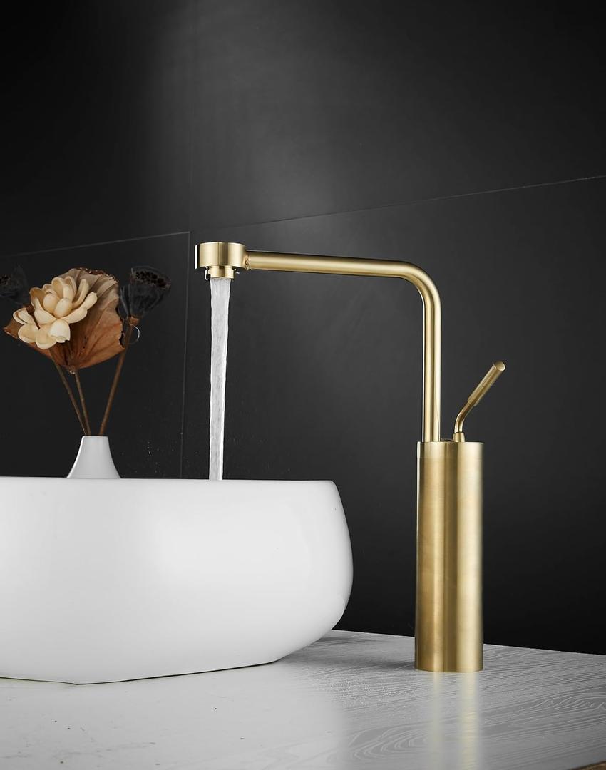 Bathroom Faucet Gold Brushed Vessel Sink Faucet - Bathroom Vanity Sink Faucet One Hole Tall Faucet Solid Brass, with Water Supply Hoses Bathroom Faucet Gold Brushed Vessel Sink Faucet - Bathroom Vanity Sink Faucet One Hole Tall Faucet Solid Brass, with Water Supply Hoses