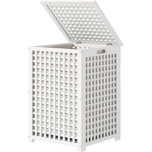 oakvivo Bamboo Laundry Hamper, 17.7" x 17.7" x 25.6" Bathroom Waterproof Wood Laundry Basket with Lid and Handles, Laundry Sorter with Removable Washing Bag, Laundry Bin Organizer for Bedroom(White)