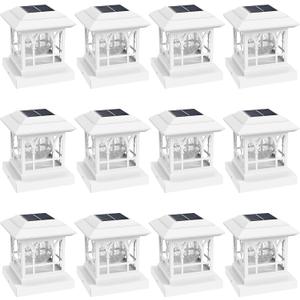 Fence Post Solar Lights, Crackle Glass Solar Post Cap Lights, 20 Lumens, Warm White & RGB Automatic Cycling 2 Modes for 3.6x3.6 4x4 4.5x4.5 5x5 Vinyl Wooden Posts Decoration, White (12 Pack)