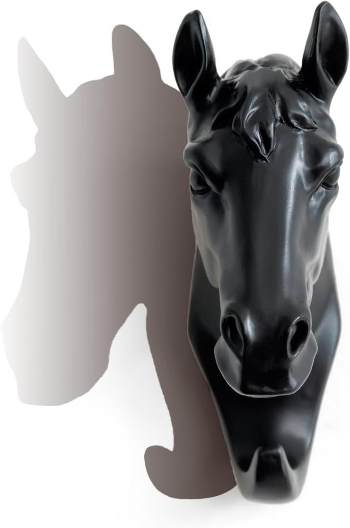 Horse Head Single Wall Hook/Hanger Animal Shaped Coat Hat Hook Heavy Duty, Rustic, Decorative Gift (Horse Black)