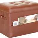 Storage Ottoman Foot Rest Stool. Folding Ottoman with Storage with Thicker Foam Padded Seat. 330 lbs Footstool Bench for Living Room, Bedroom, Home Office Table, 17x13x13in, Light Brown