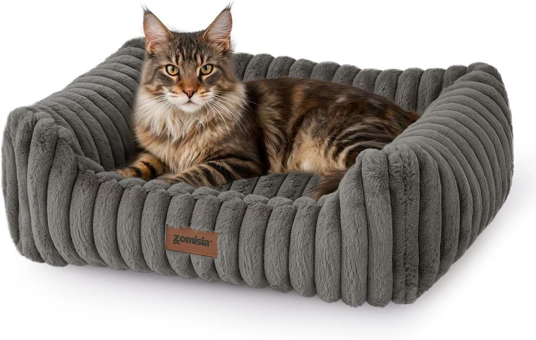 ZOMISIA Large Cat Beds - Orthopedic Dog Bed for Medium Dogs, Rectangle Pet Bed with Fluffy Removable Washable Cover, 25x21x9inches, Grey