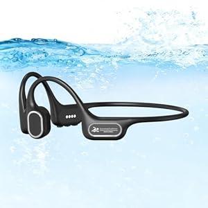 Soft Liquid Silicone Bone Conduction Swimming Headphones Underwater, IPX8 Waterproof Earbuds, Open Ear Swim Headphone with Skin-Friendly Silicone/ Built-in 32G MP3-Player Earphones for Swimming-Black