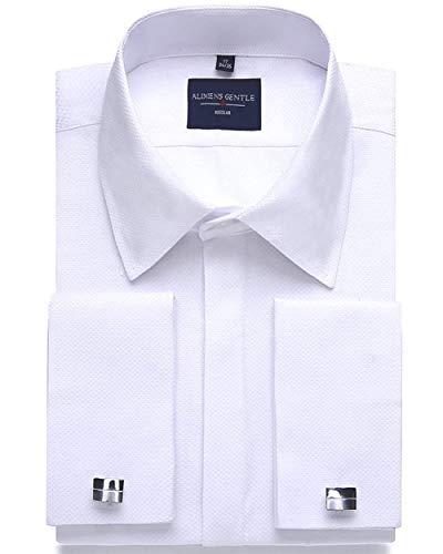 Alimens & Gentle Men's Dress Shirts French Cuff Long Sleeve Regular Fit Tuxedo Cufflinks Shirt (17.5" Neck 36"-37" Sleeve, White)