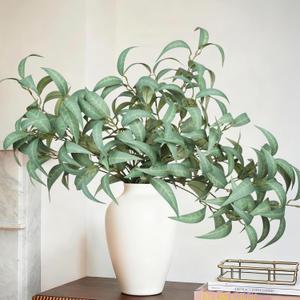 florisso Artificial Greenery Stems for Vase, 5 Pcs Tall Fake Plants Branches Faux Greenery Twigs Leaf for Indoor Home Office Vase Filler for centerpieces, Light Green
