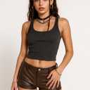 Faux Leather Micro Shorts for Women Y2K Sexy Low Rise Mini Short Rave Outfits Festival Club (Brown, M)