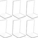 Adwikoso Clear Acrylic Book Ends, 6 Pcs Bookends for Shelves, Non-Slip Book Holder Stand, Decorative Book Stoppers for Heavy Duty Books Office Desktop Organizer