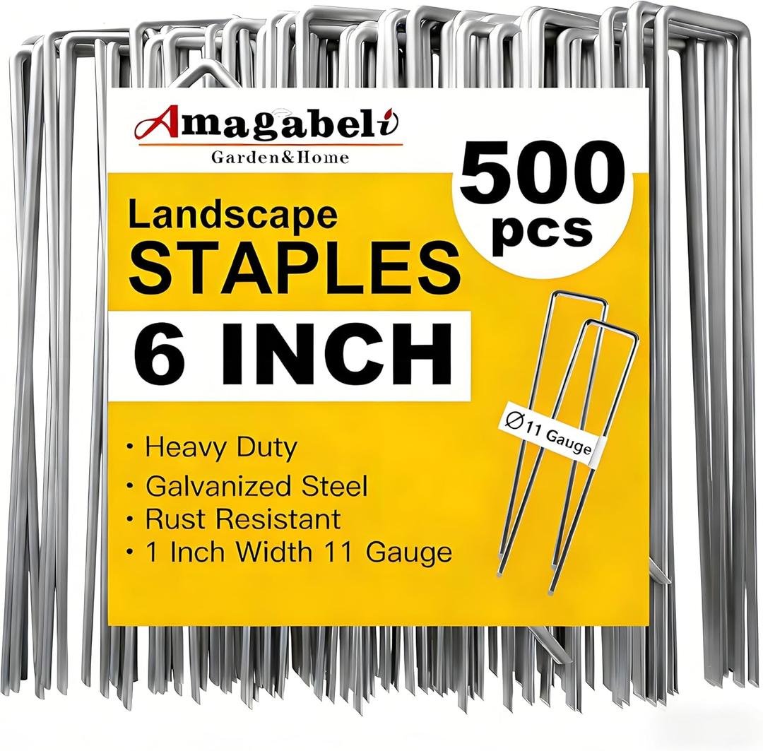 AMAGABELI 6 Inch 500 Pack Galvanized Landscape Staples 11 Gauge Anti-Rust Heavy Duty Garden Stakes Plant Cover Spikes U-Shaped Sod Pins Fence Stakes for Weed Barrier,Irrigation Tubing,Lawns,Decoration
