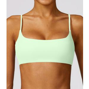 Comper Women's Sports Bra with Thin Straps Stretchy Wirefree Workout Bras Lightweight Workouts Bralette with Removable Pads (Light Green-S)