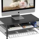 ECOLOVI 2-Tier Computer Monitor Stand Riser, Desk Organizer for Monitor, Printer & Laptop Stand, Desktop Workspace Organizers for Office Supplies(Black)