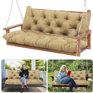 Durable Extra 5" Thick Outdoor Swing Cushions Waterproof 60 inch 3 Seater Replacement Porch Swing Cushions with Backrest Fade-Resistant for Outdoor Patio Long Bench Furniture (Khaki)