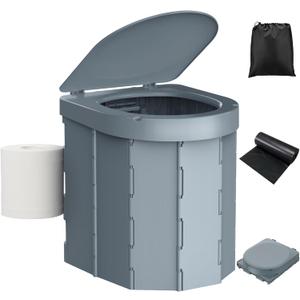 Portable Camping Toilet, Folding Toilet for Adults with Lid and Retractable Toilet Paper Holder, Waterproof Porta Potty with Carry Bag and Disposible Liners for Hiking, RV Travel, Road TripsDark Gray