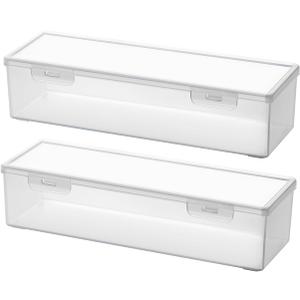 Vidifor Clear Craft and Art Supply Storage Organizer, Small Deep Strips Container with Lid for Makeup, Paint Brush, Tools, Crayon, Stackable (Clear-2pack)